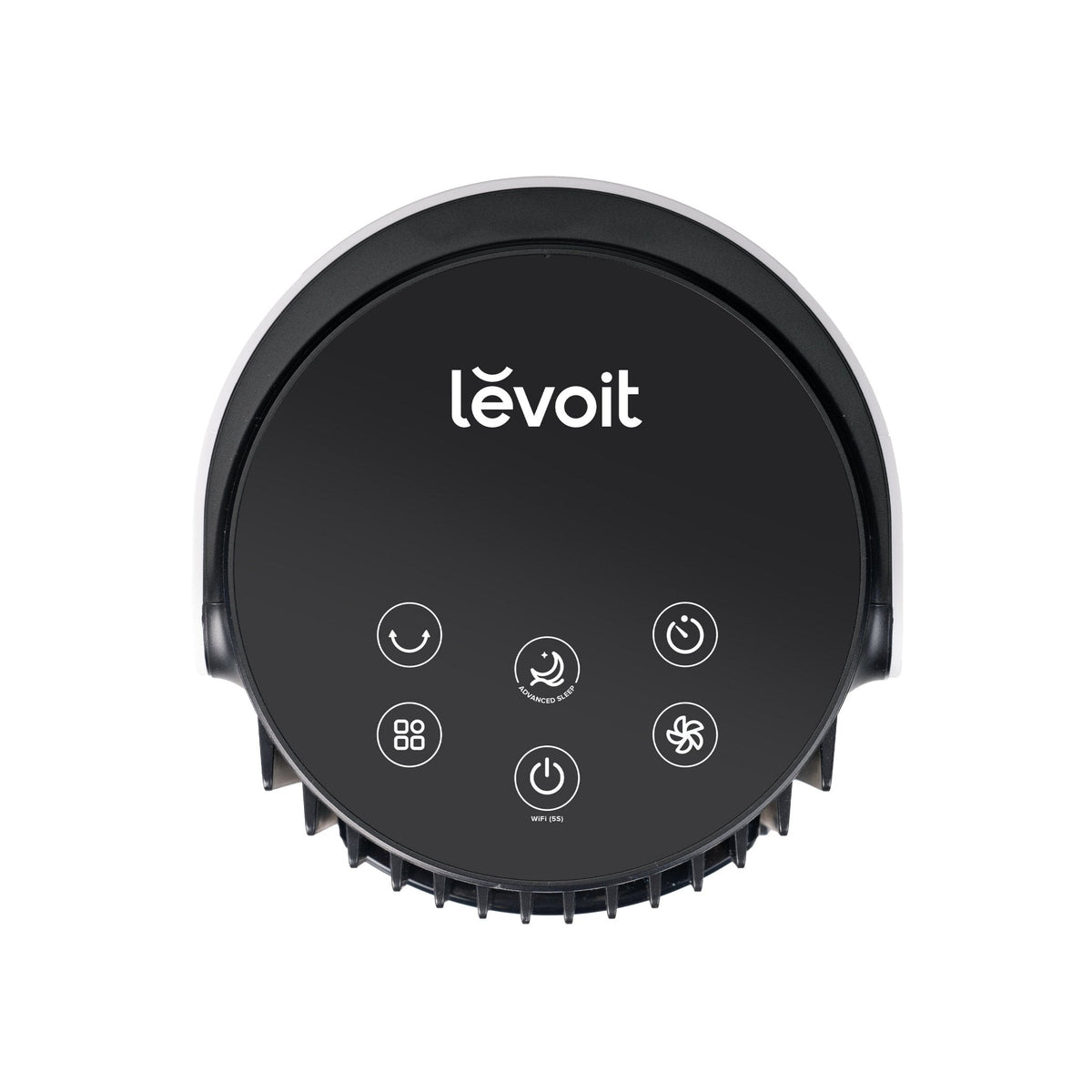 Levoit Smart Tower Fan control panel with advanced sleep mode, WiFi connectivity, and customizable settings
