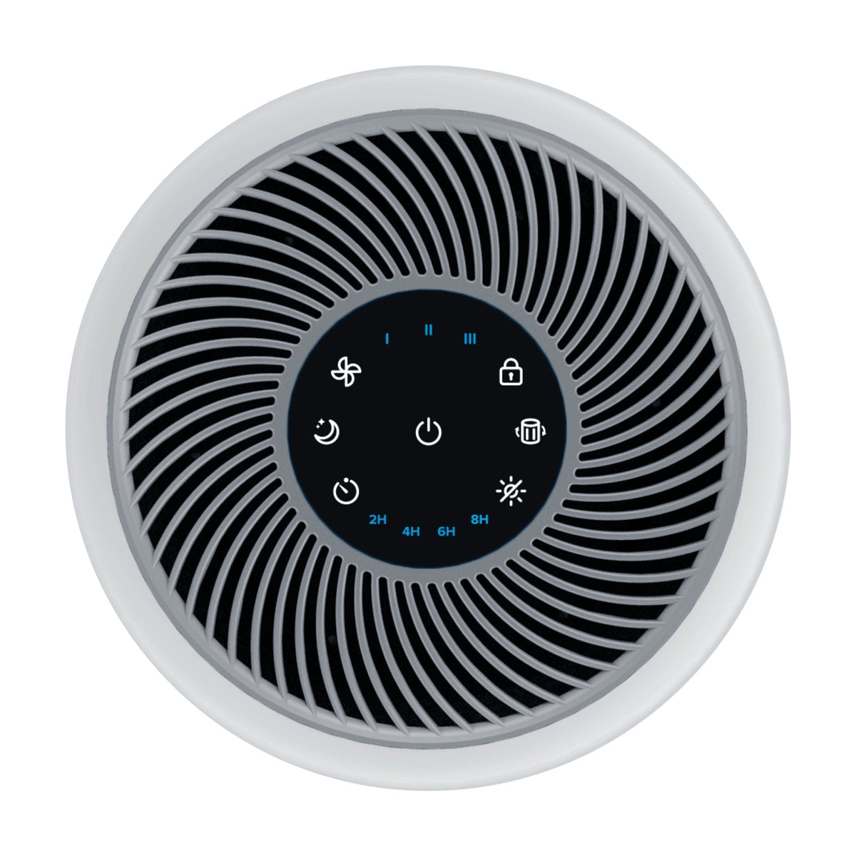 Levoit Core® 300-P Air Purifier control panel with touch buttons for fan speed, timer settings, and power options.
